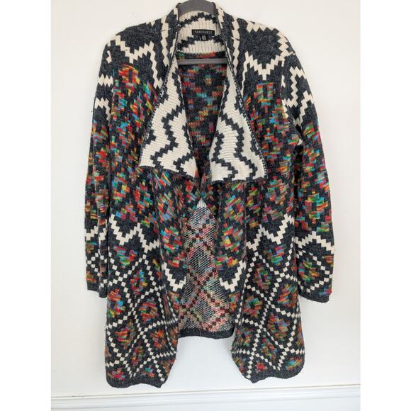 Parkhurst Cardigan Sweater Knit Aztec Geometric Waterfall Boho Multicolor Size M - Picture 1 of 10